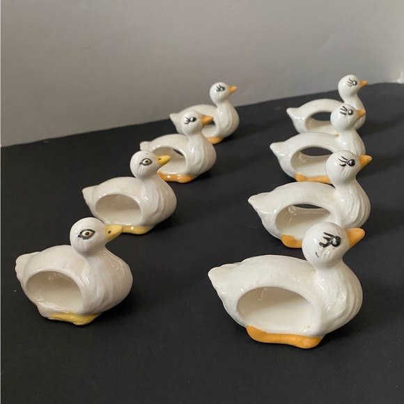 Vintage Ceramic White Duck Goose Napkin Rings Set of 8 Bird Cabin Rustic - Picture 2 of 10